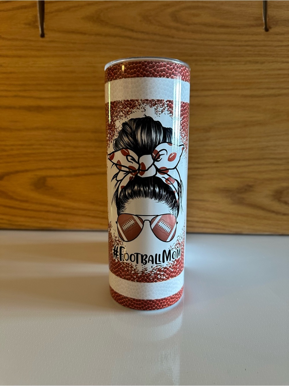 #FootballMom Insulated Tumbler – Brown and White